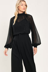 NOIR RADIANCE BLACK EMBELLISHED RAGLAN-SLEEVE TOP