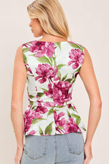 ROMANTIC ROSE PEPLUM WOVEN TOP
