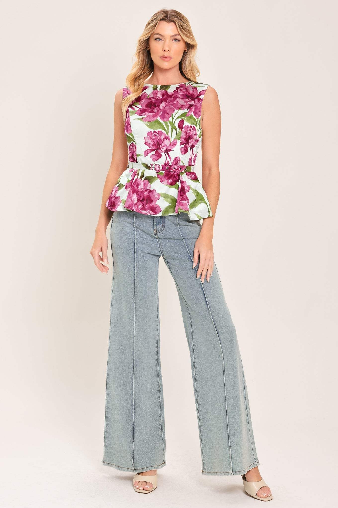 ROMANTIC ROSE PEPLUM WOVEN TOP