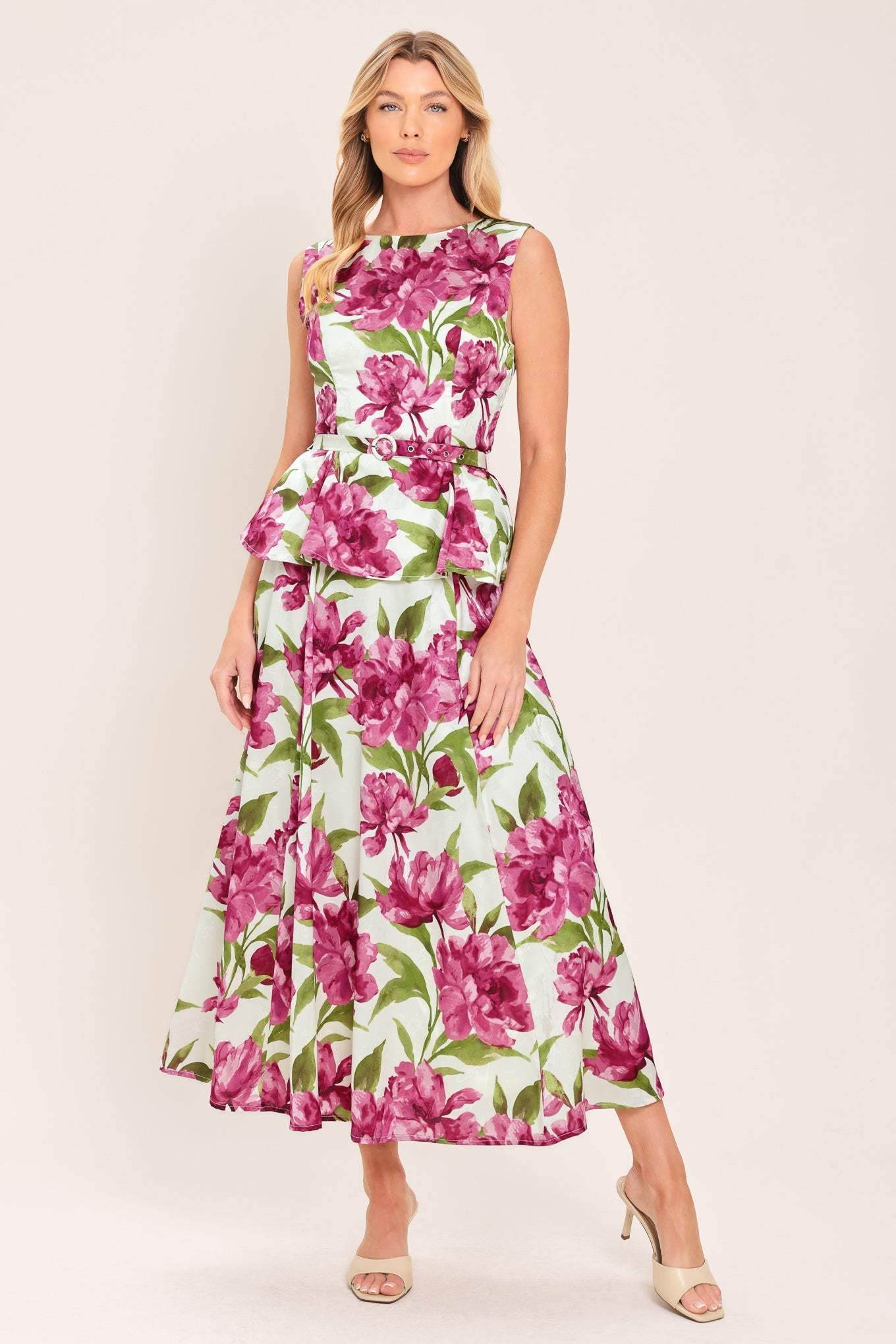 ROMANTIC ROSE PEPLUM WOVEN TOP