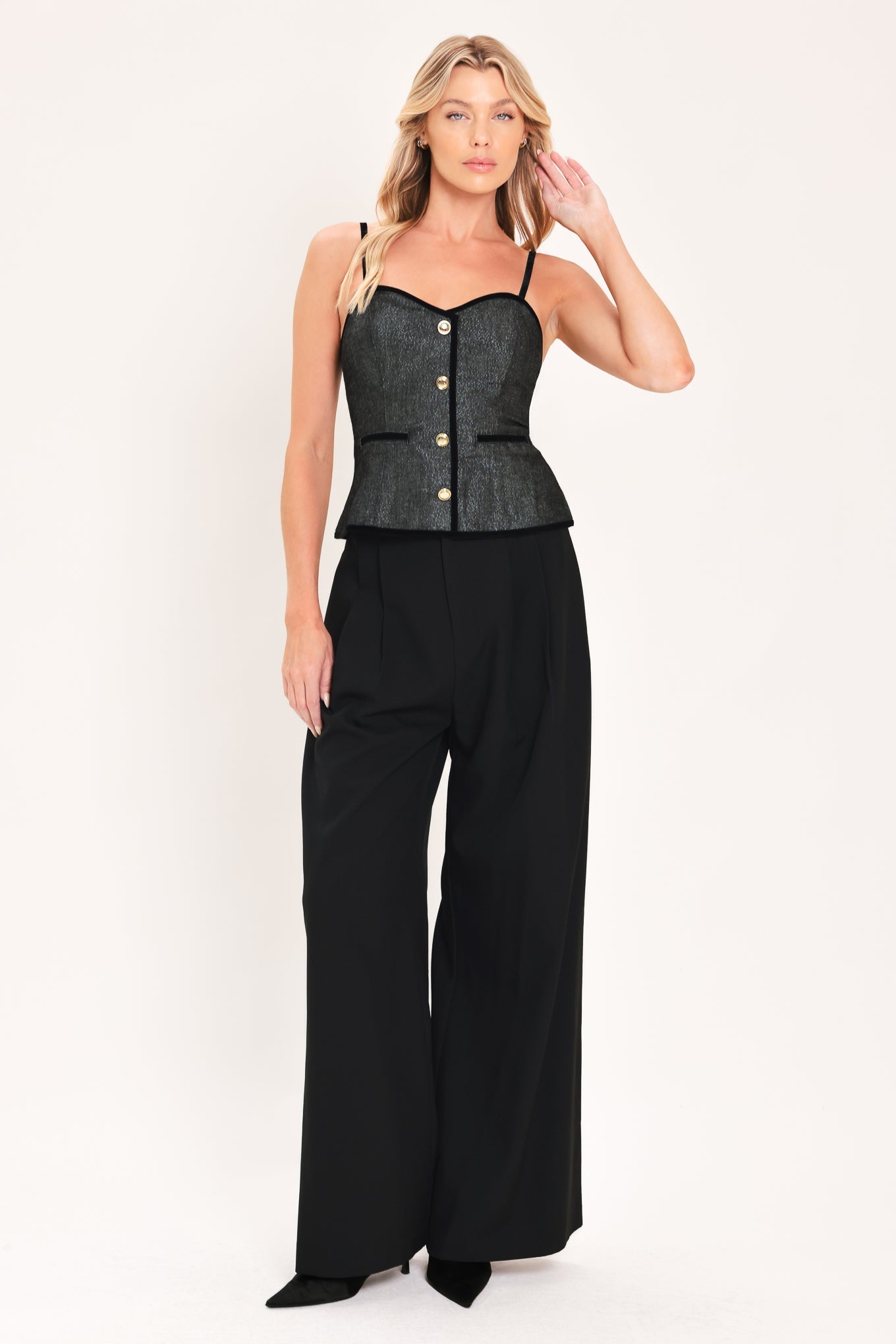 METALLIC HOURGLASS WOVEN TOP