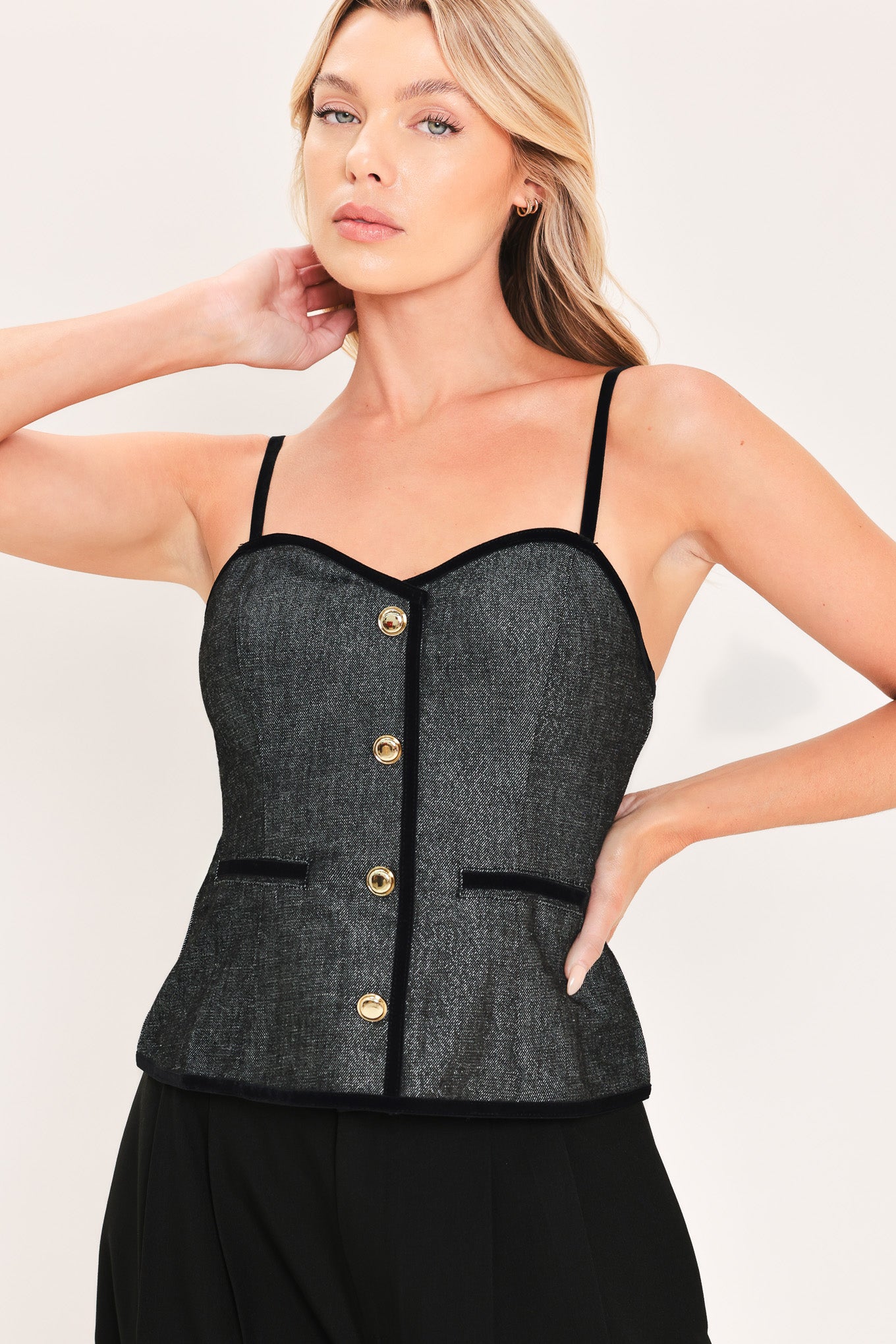 METALLIC HOURGLASS WOVEN TOP