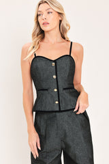 METALLIC HOURGLASS WOVEN TOP