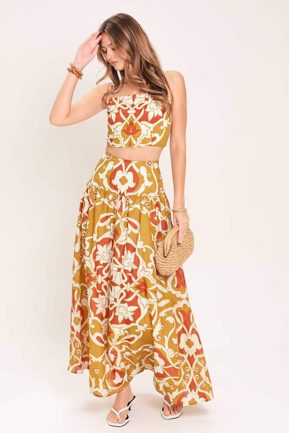 GOLDEN ISLAND WOVEN TOP AND SKIRT SET - Flying Tomato - Flyclothing LLC