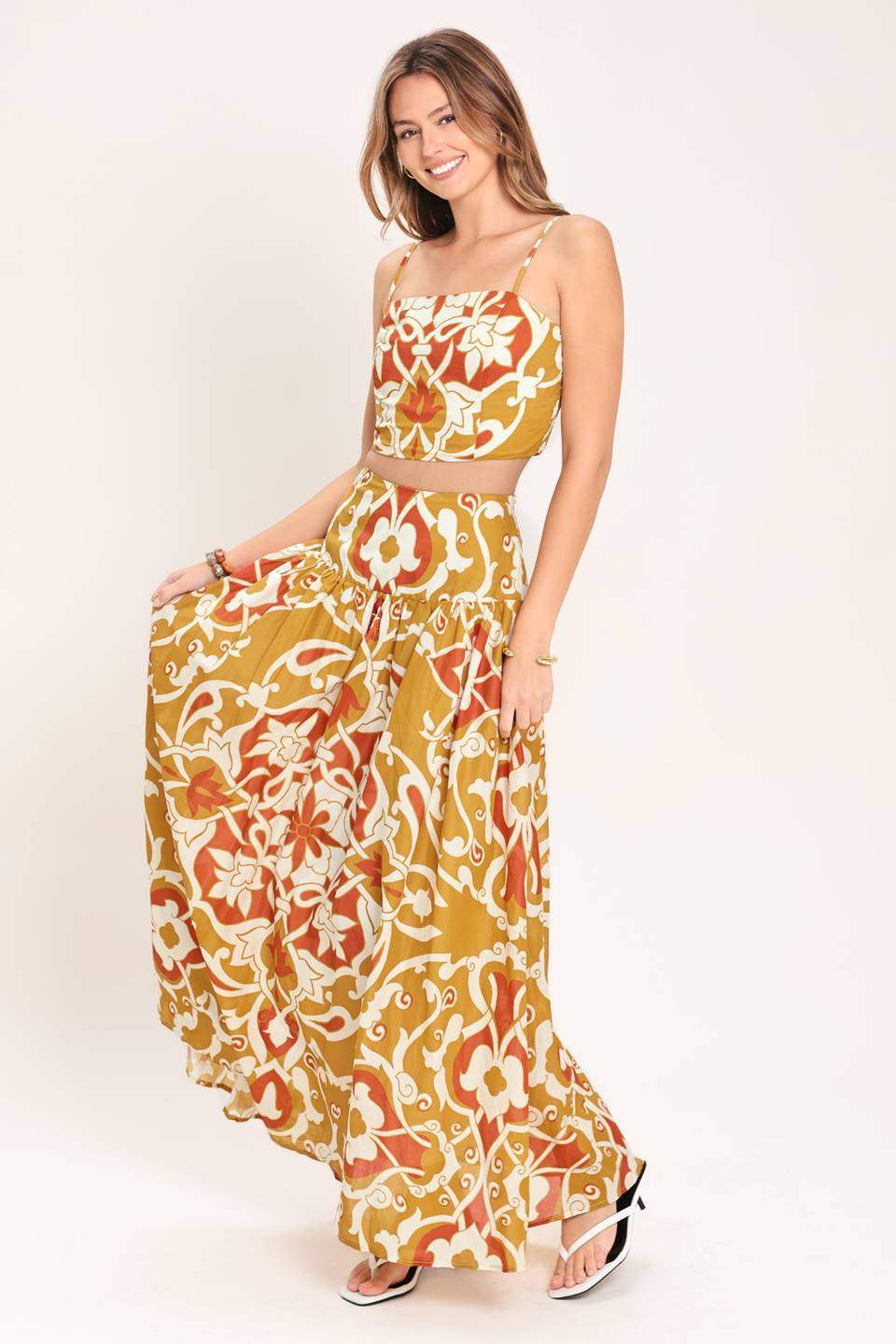 GOLDEN ISLAND WOVEN TOP AND SKIRT SET - Flying Tomato - Flyclothing LLC