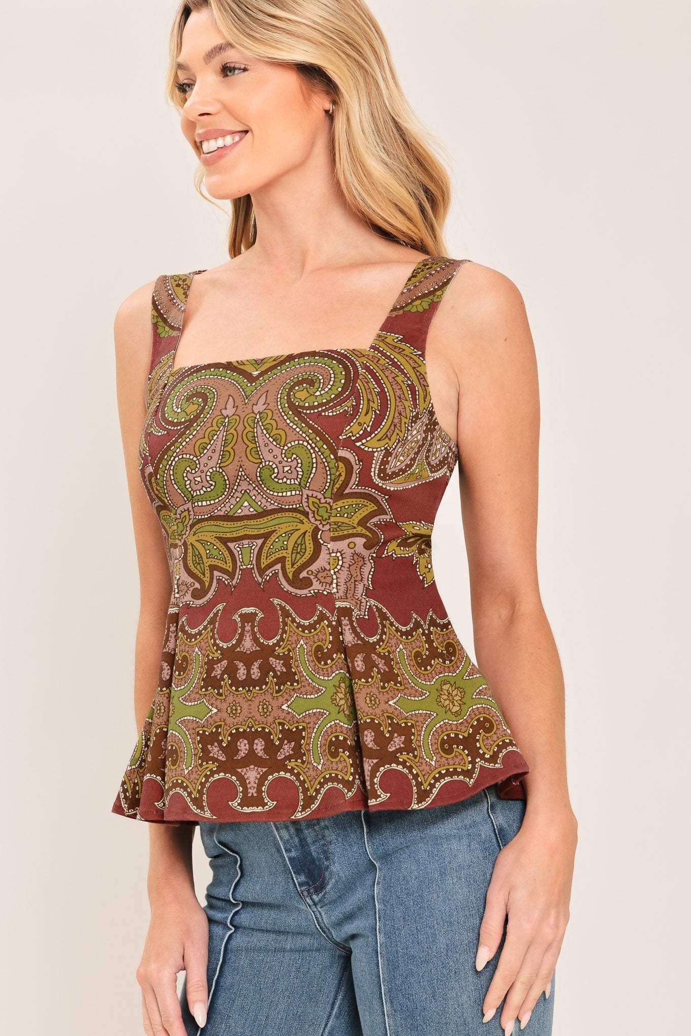 RUSTIC MEDALLION WOVEN TOP