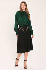 FOREST POISE HUNTER GREEN TIE-NECK RAGLAN TOP