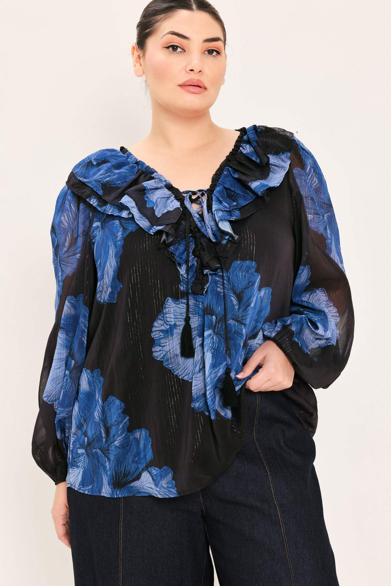 ROYAL BLOOM FANTASIA WOVEN BLOUSE - Flying Tomato - Flyclothing LLC