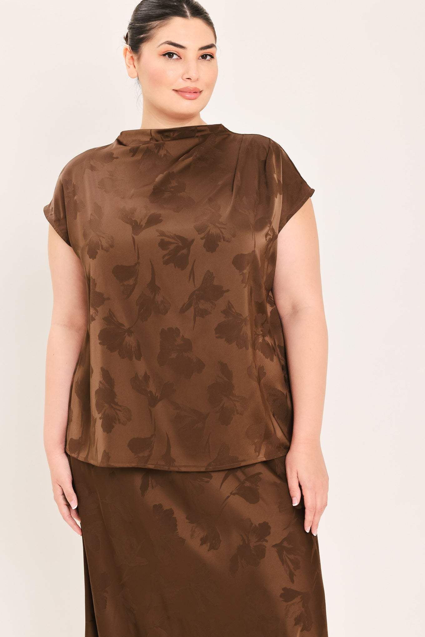 CHOCOLATE FLORAL WOVEN JACQUARD TOP - Flying Tomato - Flyclothing LLC
