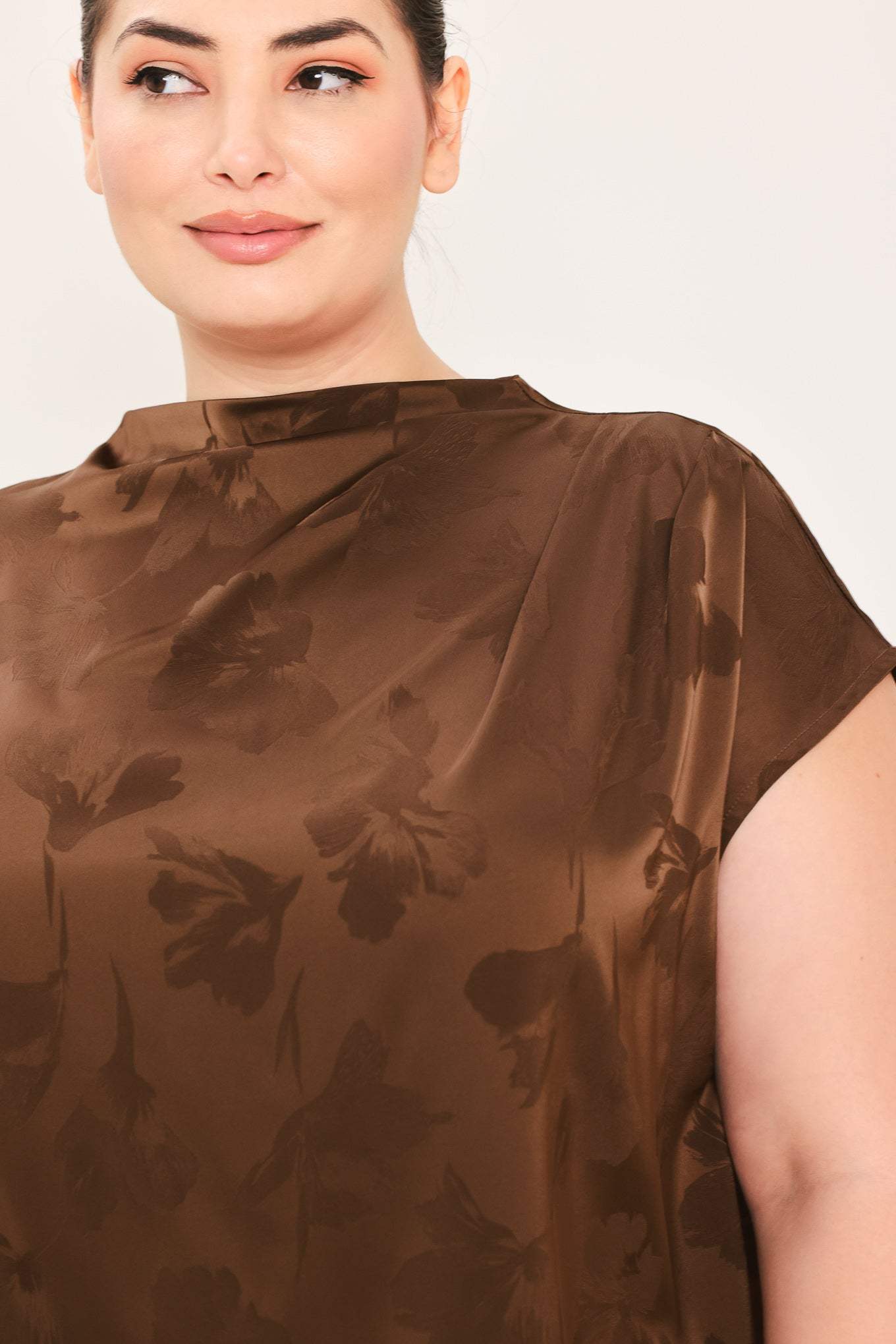 CHOCOLATE FLORAL WOVEN JACQUARD TOP - Flying Tomato - Flyclothing LLC