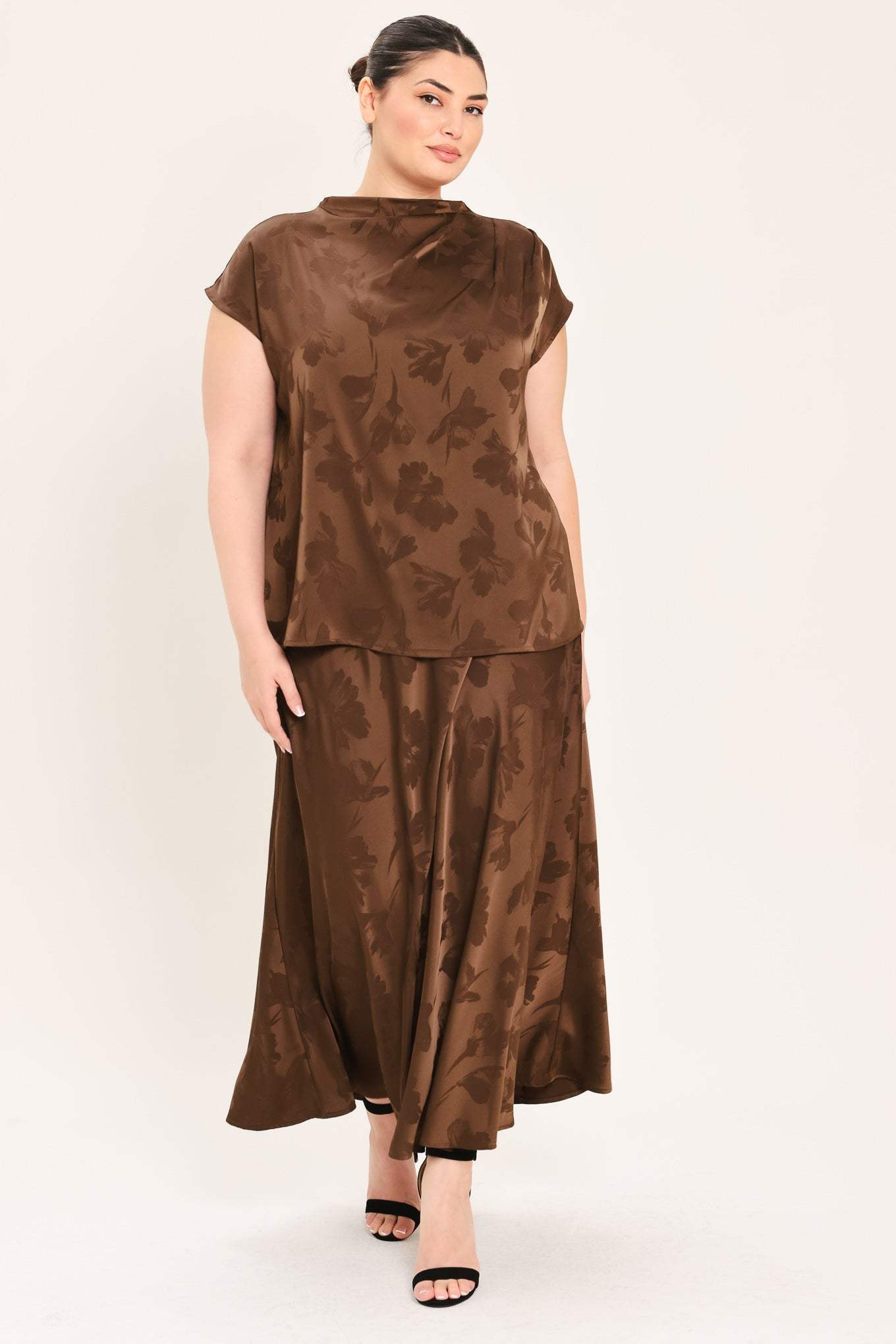 CHOCOLATE FLORAL WOVEN JACQUARD TOP - Flying Tomato - Flyclothing LLC
