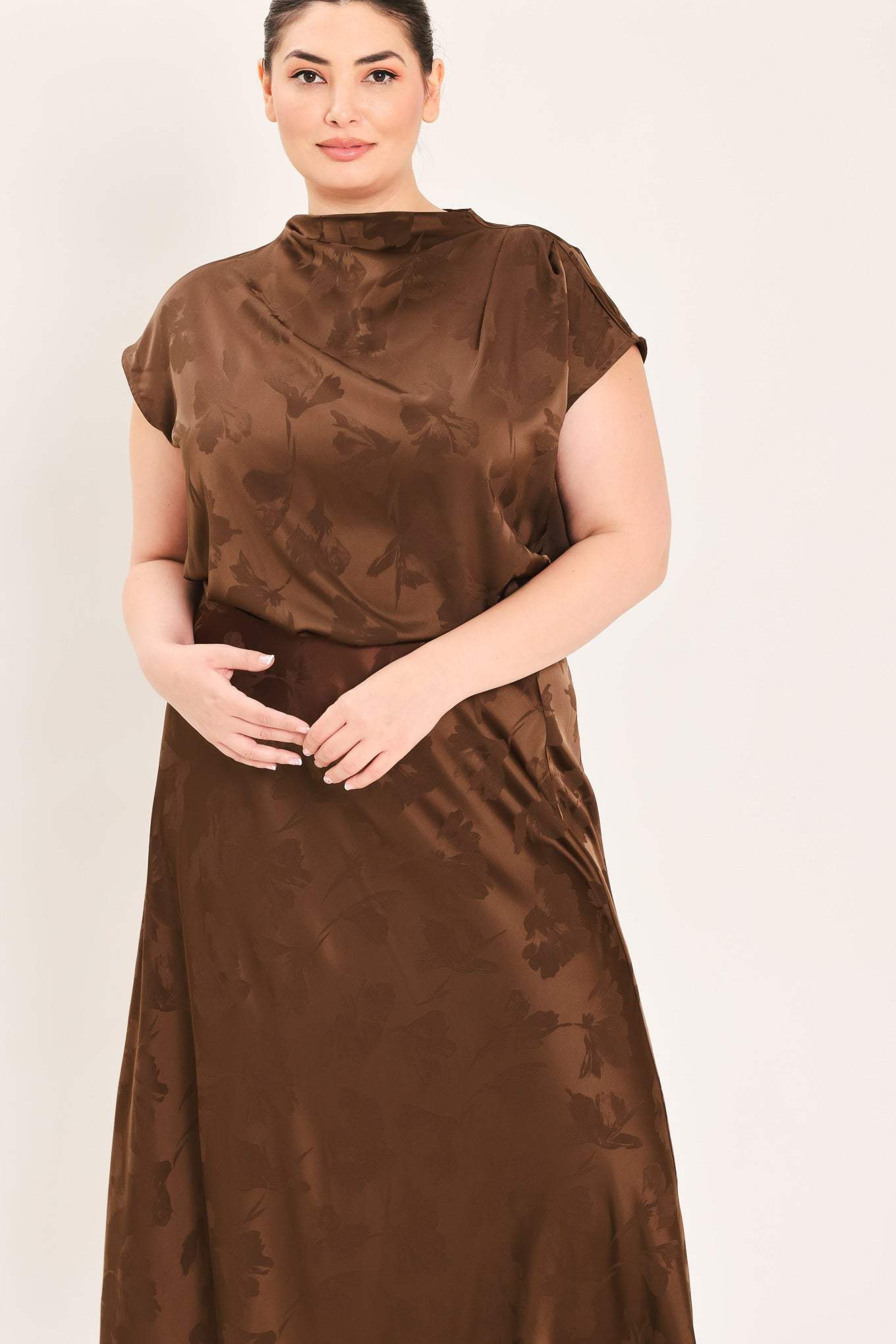CHOCOLATE FLORAL WOVEN JACQUARD TOP - Flying Tomato - Flyclothing LLC