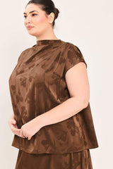 CHOCOLATE FLORAL WOVEN JACQUARD TOP - Flying Tomato - Flyclothing LLC