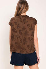 CHOCOLATE FLORAL WOVEN JACQUARD TOP