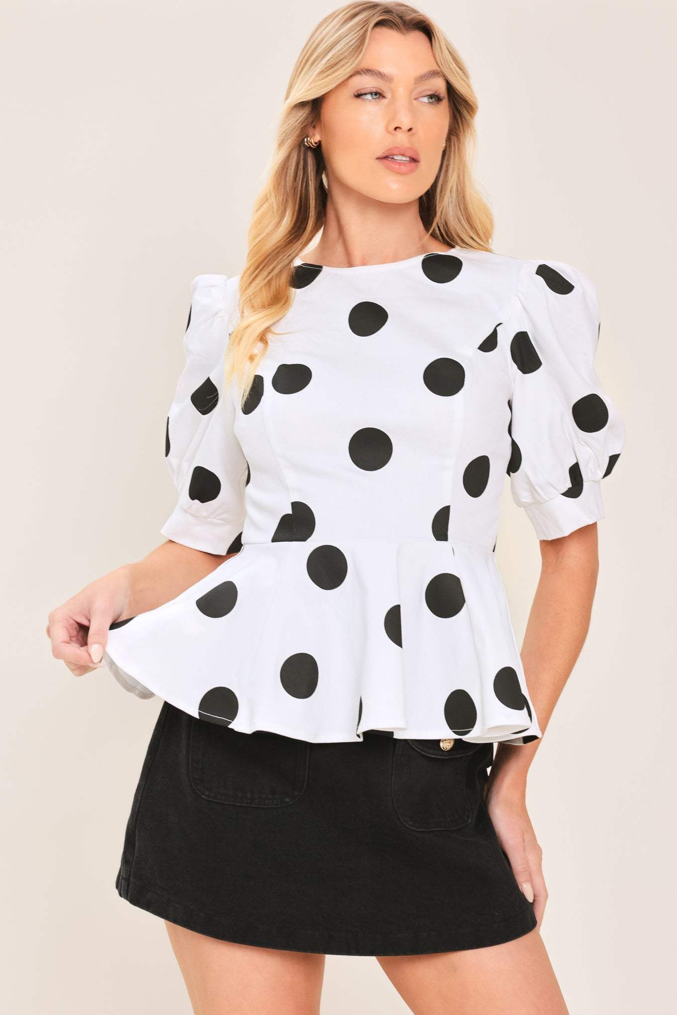 RETRO POLKA DOT WOVEN TOP