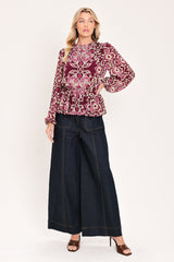 FUCHSIA GARDEN MOTIF WOVEN TOP