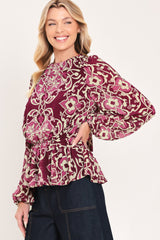 FUCHSIA GARDEN MOTIF WOVEN TOP