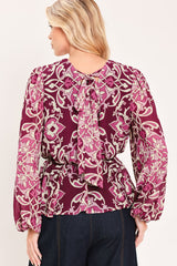 FUCHSIA GARDEN MOTIF WOVEN TOP