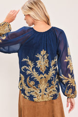 MIDNIGHT HERITAGE FLOW WOVEN TOP