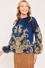 MIDNIGHT HERITAGE FLOW WOVEN TOP