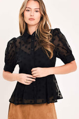 POLKA VEIL ROMANCE WOVEN TOP - Flying Tomato - Flyclothing LLC