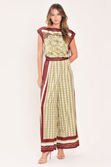 VINTAGE VINE BURGUNDY PRINTED WIDE-NECK TOP