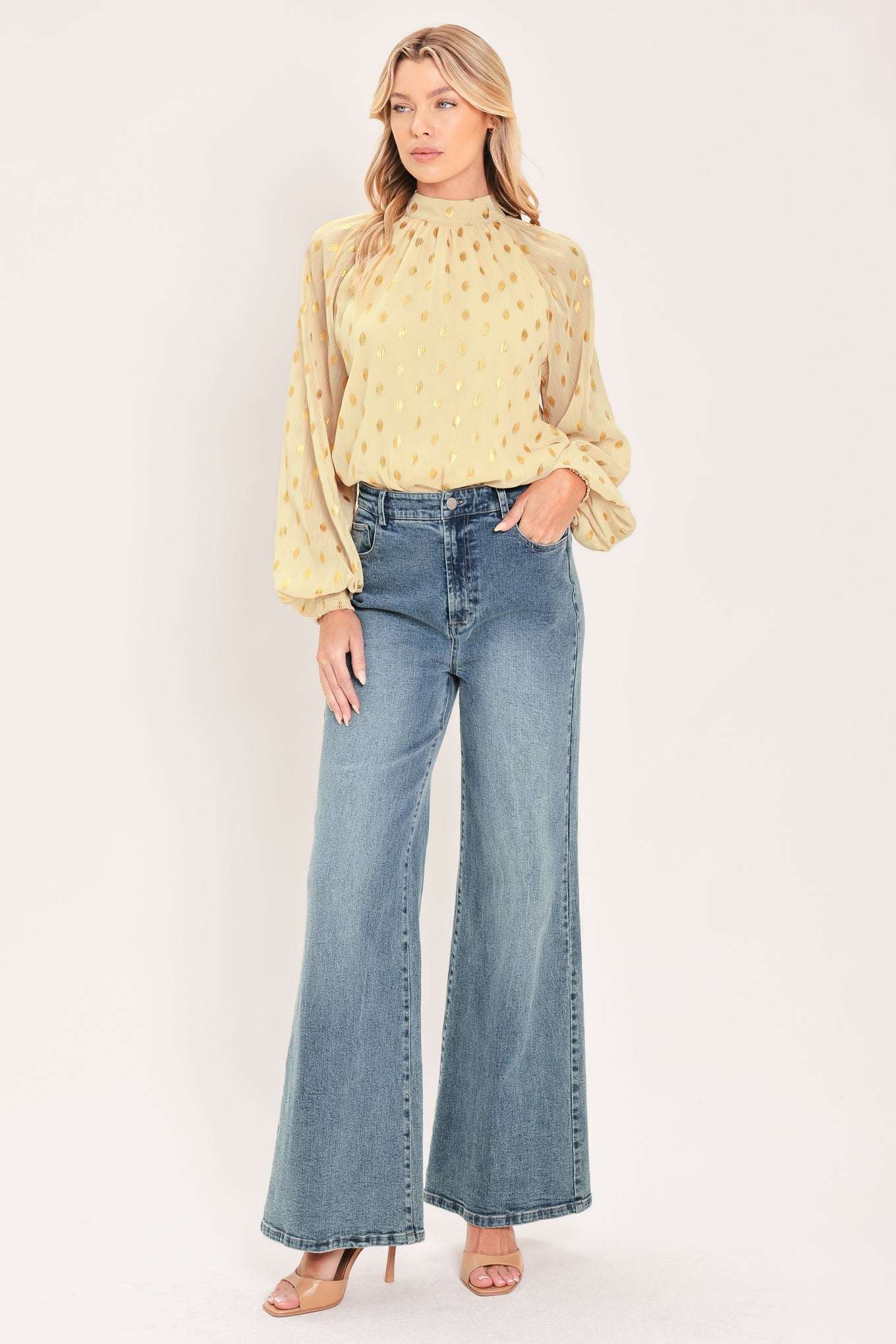 VANILLA GOLDEN HAZE FOIL WOVEN TOP