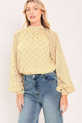 VANILLA GOLDEN HAZE FOIL WOVEN TOP
