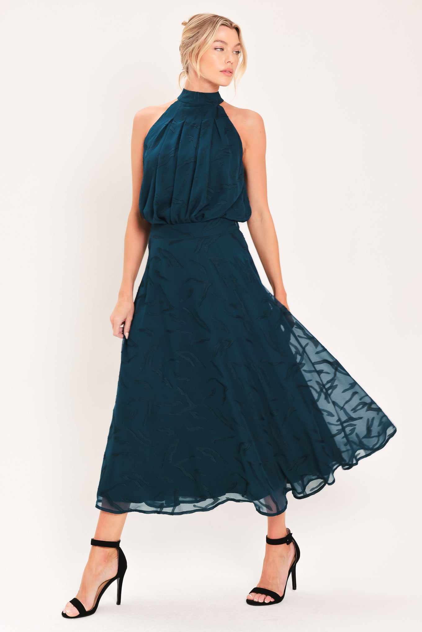 TEAL SHADOW SWAY WOVEN JACQUARD TOP