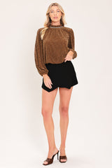 AUBURN SHIMMER MUSE WOVEN VELVET LACE TOP