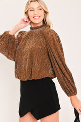 AUBURN SHIMMER MUSE WOVEN VELVET LACE TOP