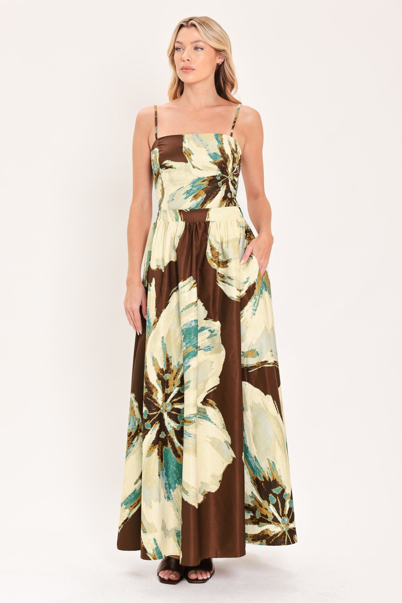 CREAM BOTANIC SWEEP WOVEN CROP TOP AND FULL SKIRT SET