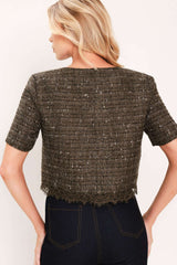 DARK CHAMPAGNE SPARK WOVEN TWEED TOP