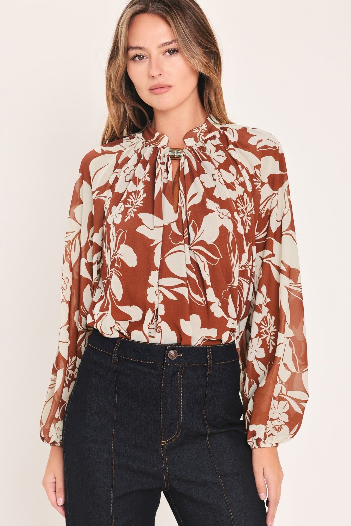 GOLDEN SEASON RUST HARDWARE-DETAIL BLOUSE - Flying Tomato - Flyclothing LLC