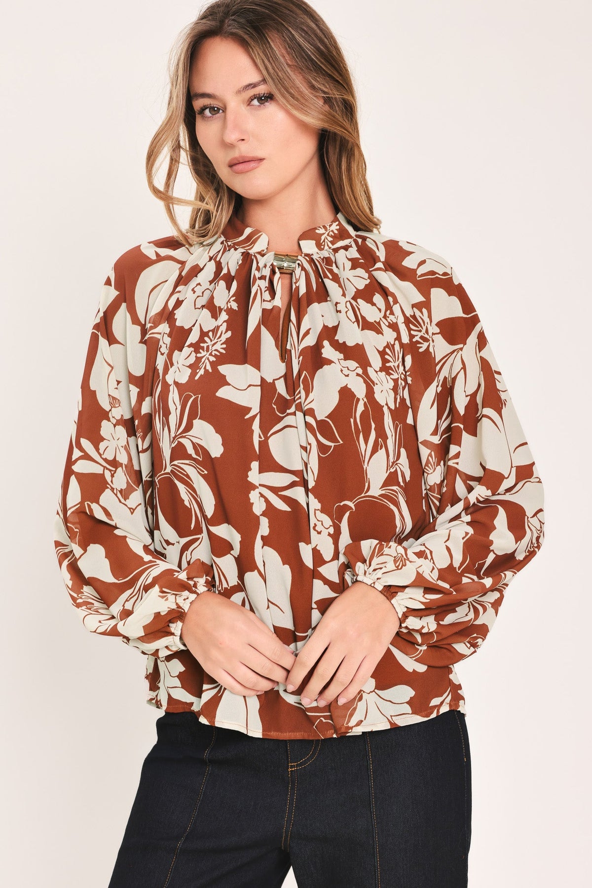 GOLDEN SEASON RUST HARDWARE-DETAIL BLOUSE - Flying Tomato - Flyclothing LLC
