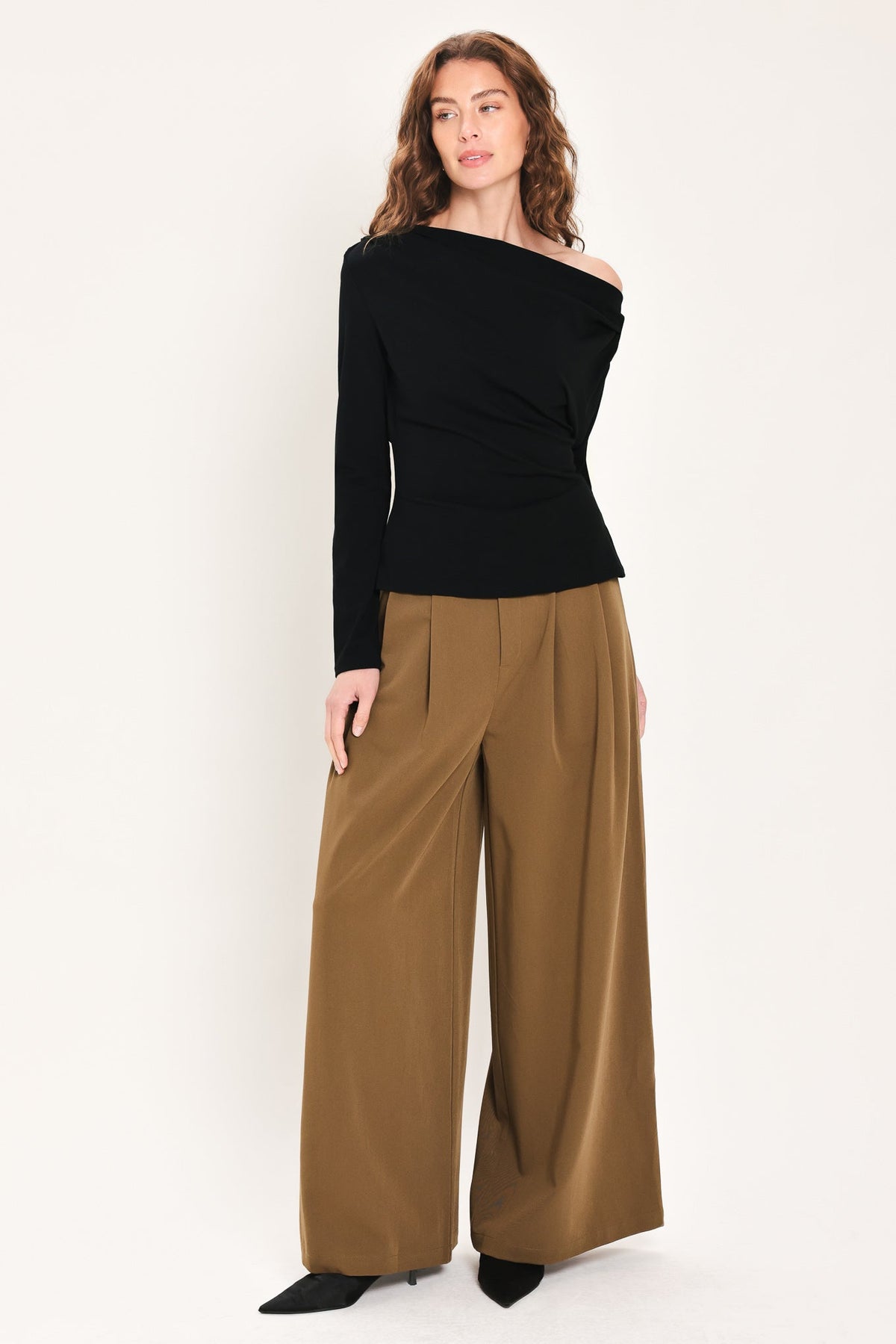AFTER HOURS BLACK DRAPED ONE-SHOULDER TOP - Flying Tomato - Flyclothing LLC