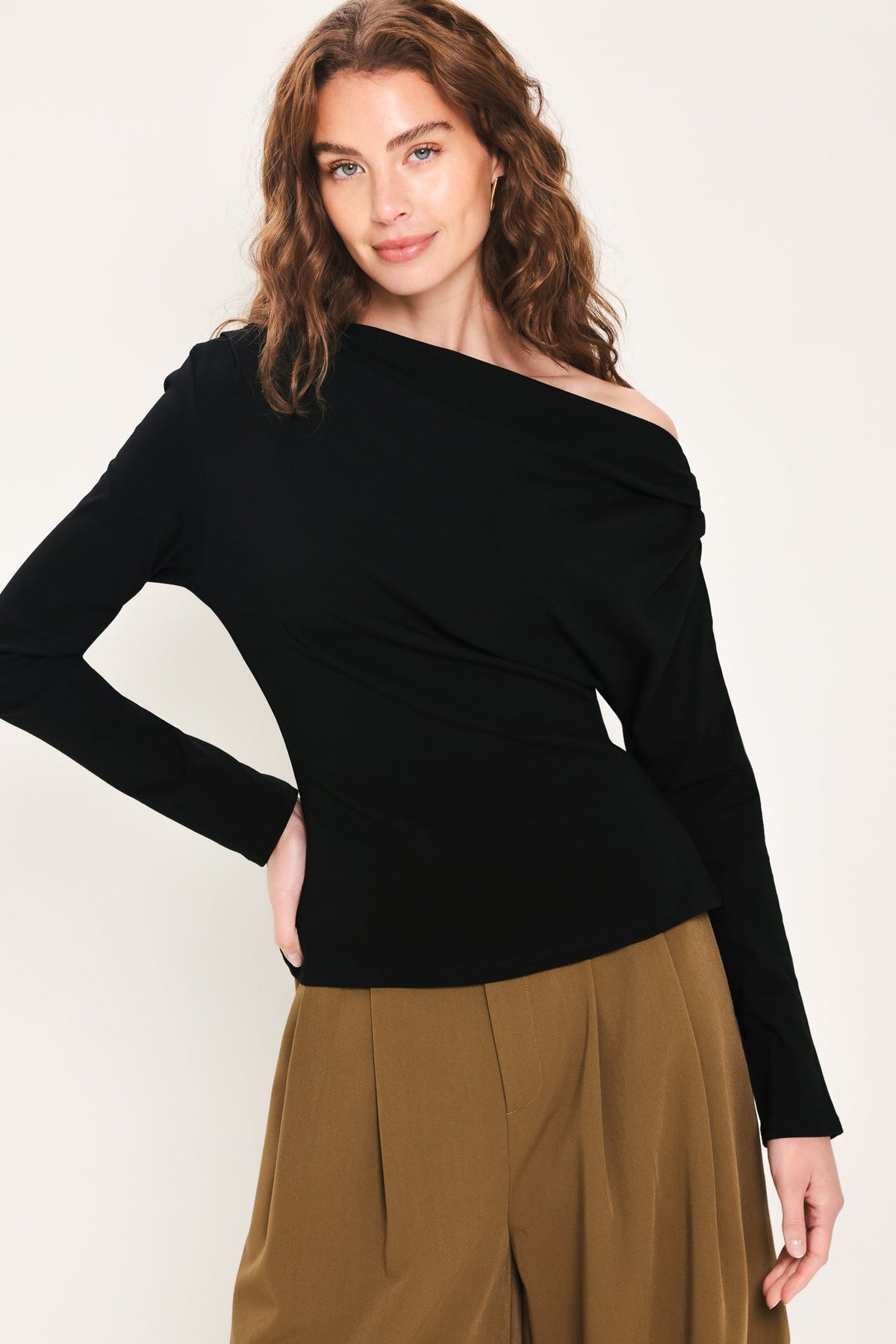 AFTER HOURS BLACK DRAPED ONE-SHOULDER TOP - Flying Tomato - Flyclothing LLC