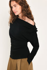 AFTER HOURS BLACK DRAPED ONE-SHOULDER TOP - Flying Tomato - Flyclothing LLC
