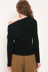 AFTER HOURS BLACK DRAPED ONE-SHOULDER TOP - Flying Tomato - Flyclothing LLC