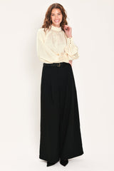 CREAM REFINED HIGH-NECK BLOUSON-SLEEVE TOP - Flying Tomato - Flyclothing LLC