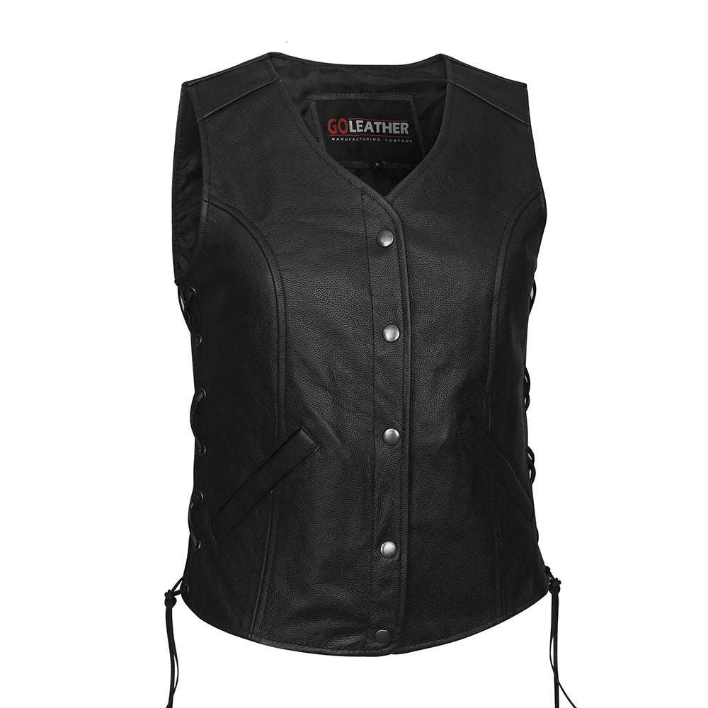 Venus - Ladies Full Length Leather Vest - GoLeather - Flyclothing LLC