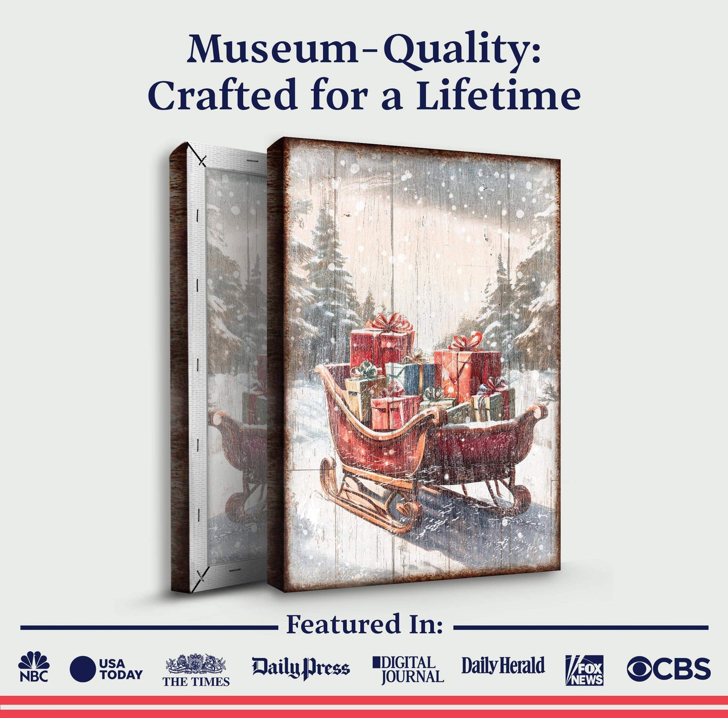 Vintage Christmas Sleigh Sled Wall Art V - Tailored Canvases - Flyclothing LLC