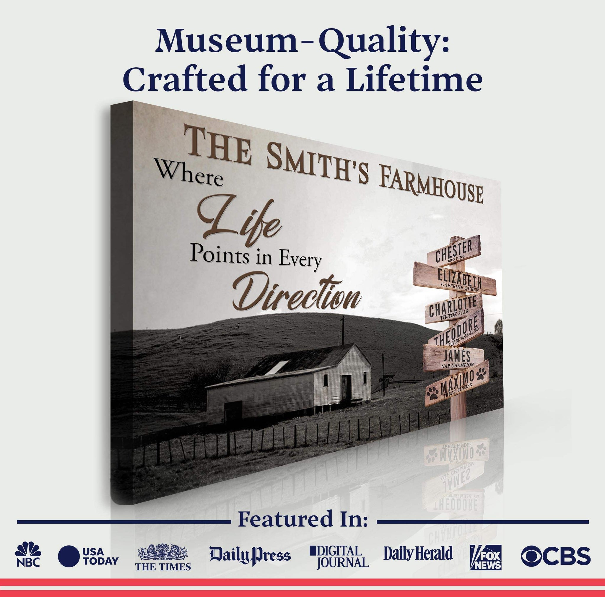 Where Life Points In Every Direction Family Farmhouse Names Sign - Tailored Canvases - Flyclothing LLC