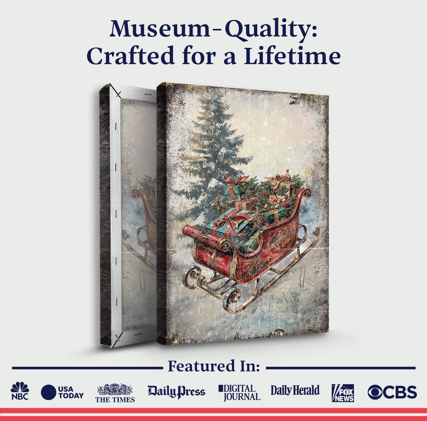 Vintage Christmas Sleigh Sled Wall Art II - Tailored Canvases - Flyclothing LLC