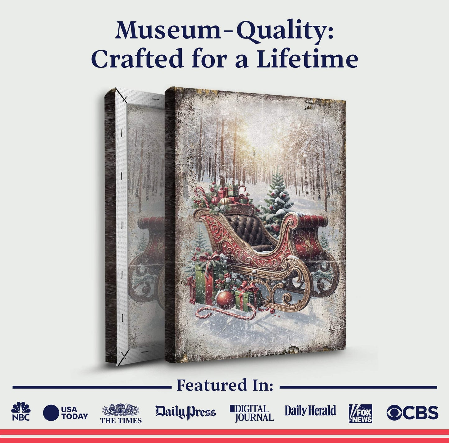 Vintage Christmas Sleigh Sled Wall Art - Tailored Canvases - Flyclothing LLC