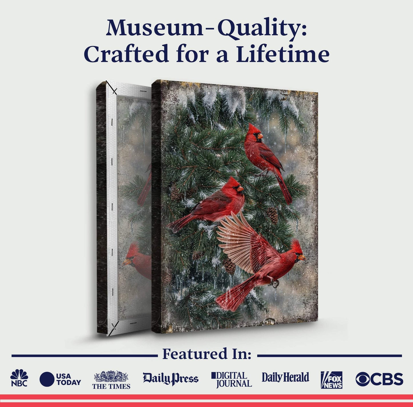 Vintage Cardinal Christmas Wall Art II - Tailored Canvases - Flyclothing LLC