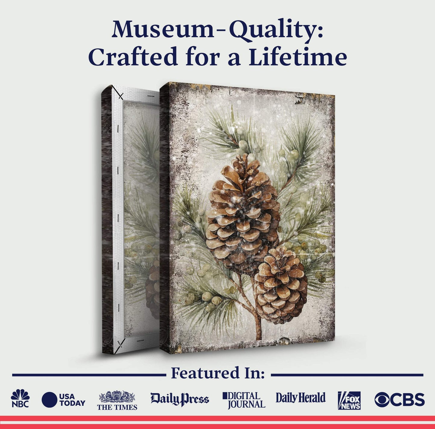 Vintage Winter Pine Cone Christmas Wall Art II - Tailored Canvases - Flyclothing LLC