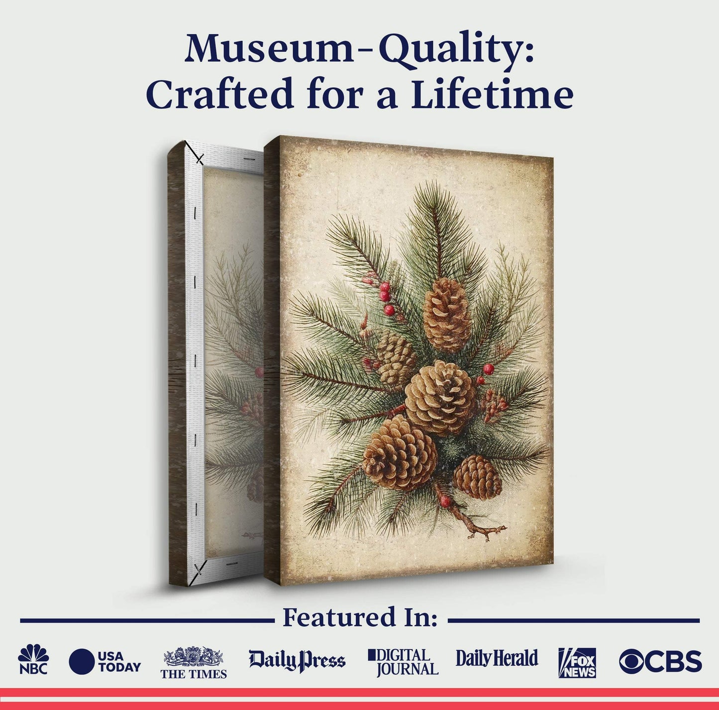 Vintage Winter Pine Cone Christmas Wall Art III - Tailored Canvases - Flyclothing LLC
