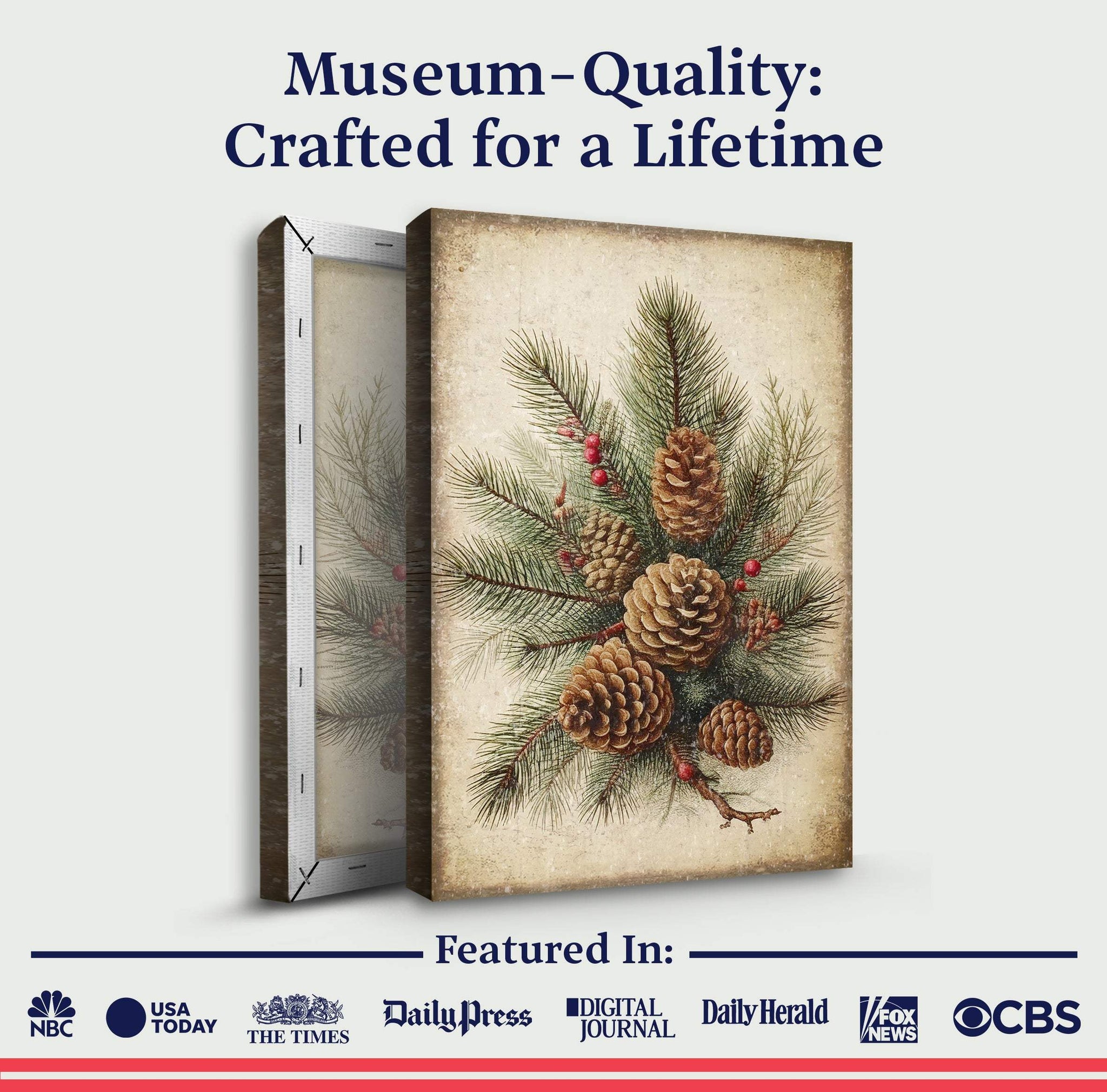 Vintage Winter Pine Cone Christmas Wall Art III - Tailored Canvases - Flyclothing LLC