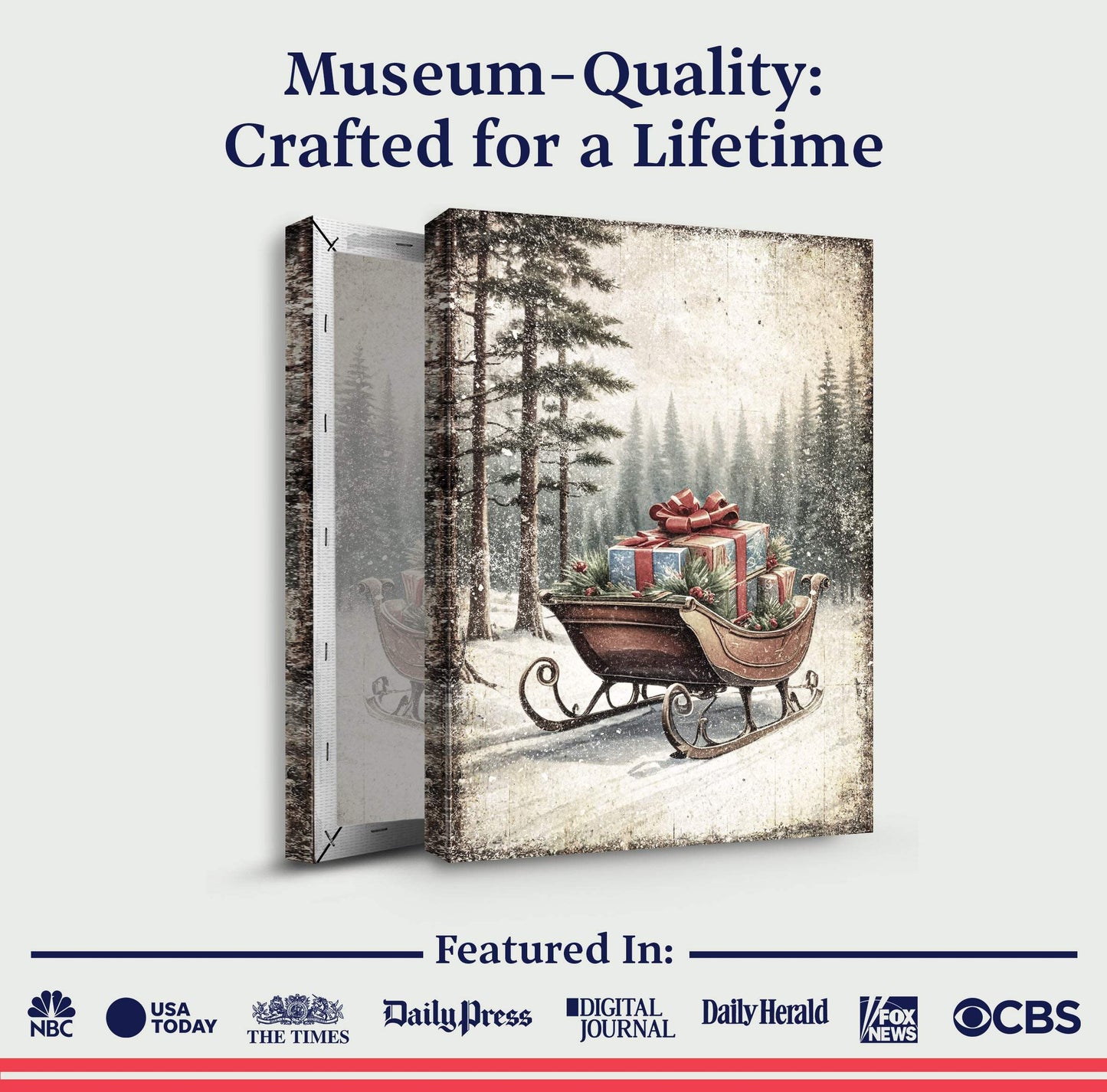 Vintage Christmas Sleigh Sled Wall Art III - Tailored Canvases - Flyclothing LLC